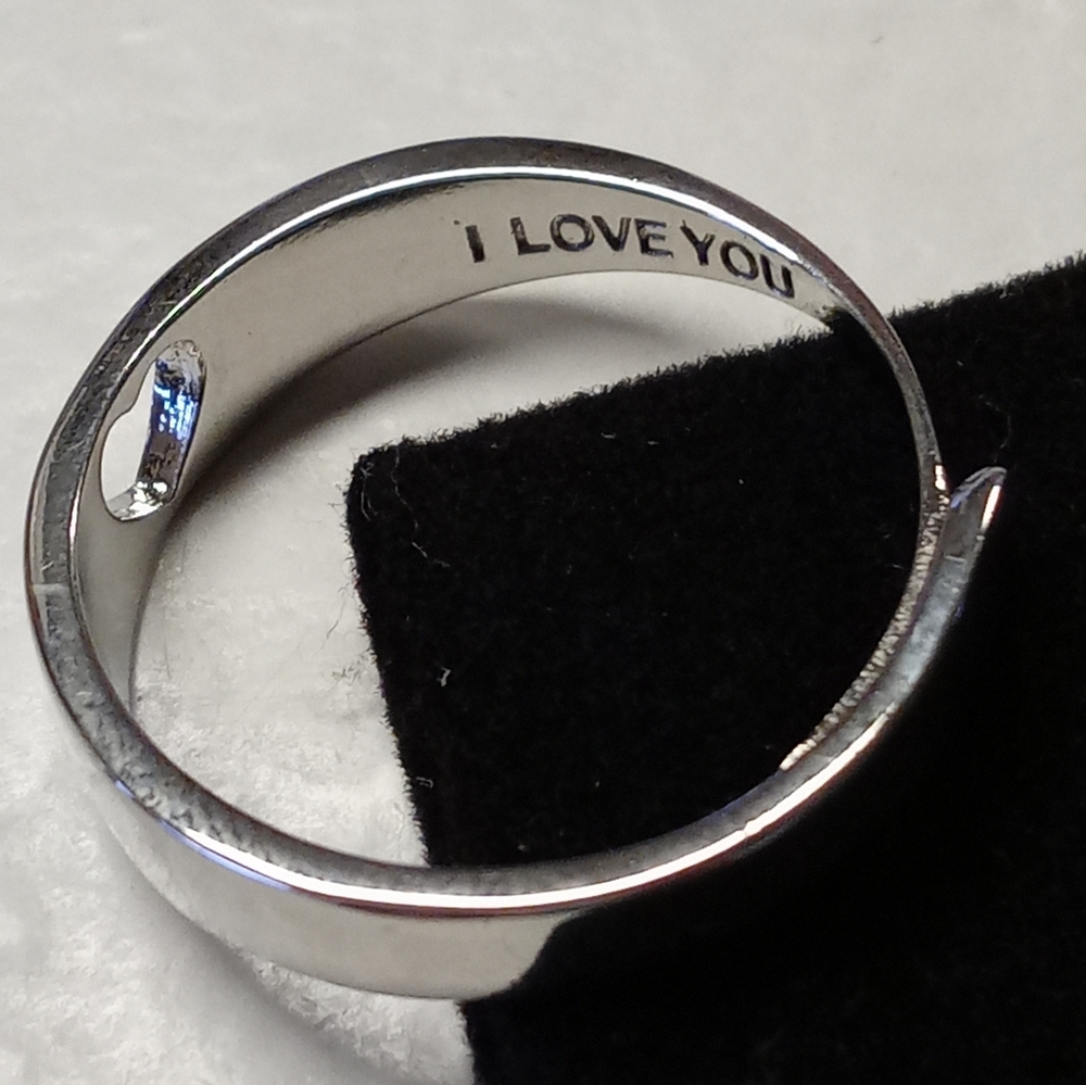 Heart Design Adjustable Silver Ring Unisex - Picture 3 of 3